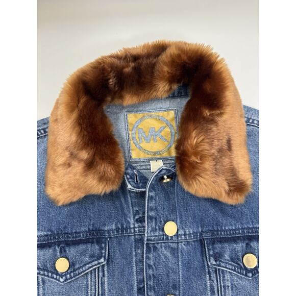Michael Kors Faux Fur Collar Denim Jacket Size M-L - Picture 3 of 16